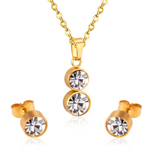 Cylinder Cubic Zirconia Pendant Nacklace Earrings Jewelry Sets For Women Brincos No Fade Collars Jerelry Party   