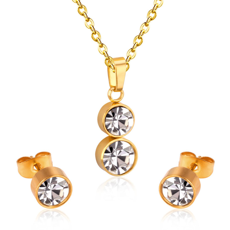 Cylinder Cubic Zirconia Pendant Nacklace Earrings Jewelry Sets For Women Brincos No Fade Collars Jerelry Party