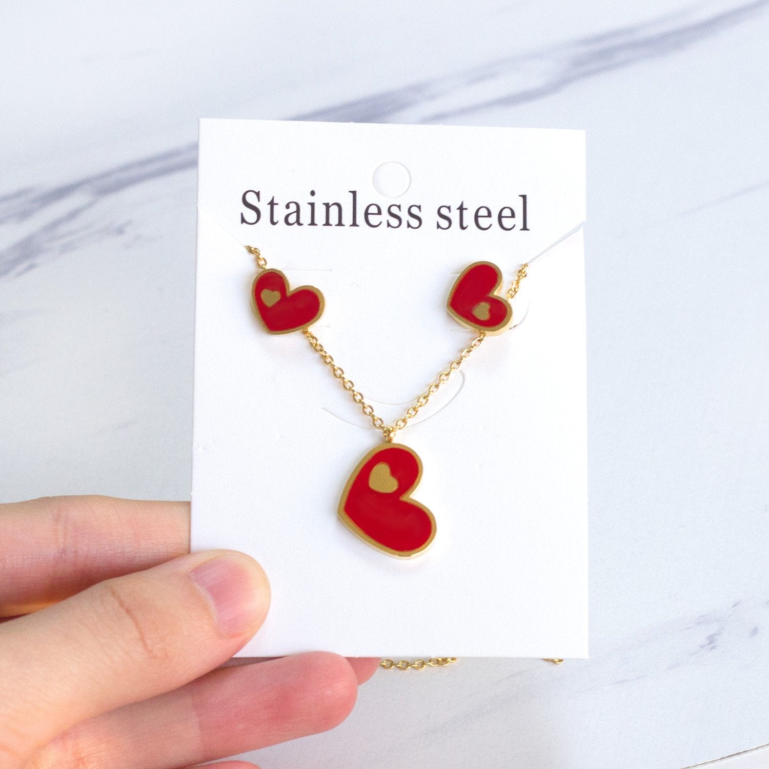 ASON Heart White/Black Shell Pendant Necklace Stud Earring Jewelry Sets Stainless Steel Gold Color Party Accessories Gift asonjewelry