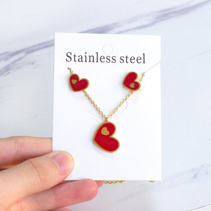 ASON Heart White/Black Shell Pendant Necklace Stud Earring Jewelry Sets Stainless Steel Gold Color Party Accessories Gift asonjewelry