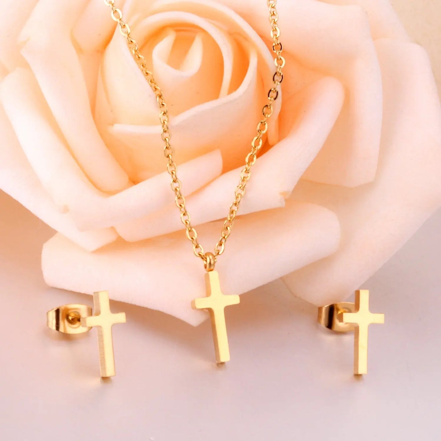 Hot Sale Jewelry Cross Pendant Necklace Earring Sets For Men/Boss Gift Made By Stainless Steel asonjewelry