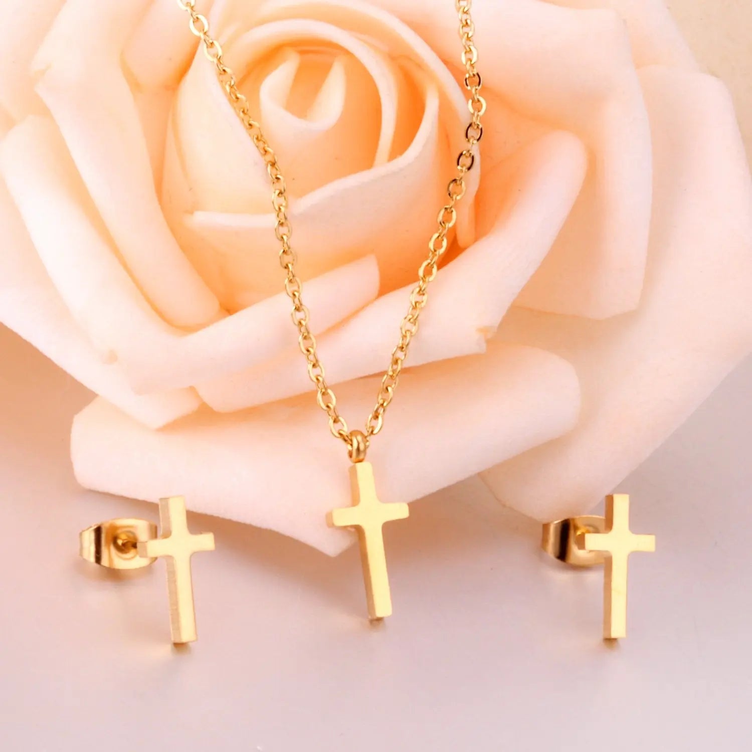 Hot Sale Jewelry Cross Pendant Necklace Earring Sets For Men/Boss Gift Made By Stainless Steel asonjewelry