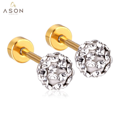 ASON Piercing Earrings Stainless Steel Cubic Zirconia Stud Earring Gold Color Brinco Bijoux Wholesale Fashion Jewelry Women asonjewelry
