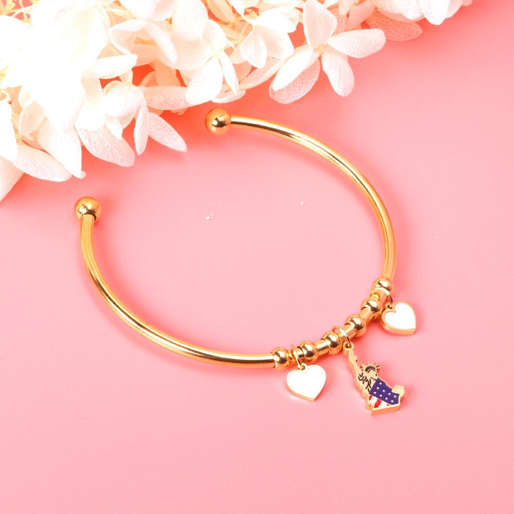 ASON Fashion Gold Color Heart with Shell Charm Stainless Steel Bracelet Open Bangle Jewelry Accessory for Women Party Gift asonjewelry