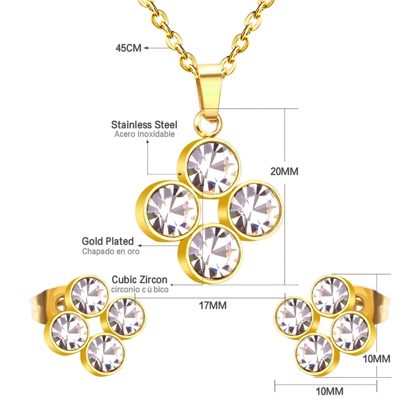 ASON 316L Stainless Steel Zircon Gold Bridal Wedding Jewelry Sets for Women 2019 Flower Necklace Pendant Small Stud Earring asonjewelry