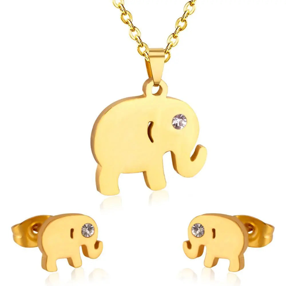 Dubai Wedding African Jewelry Sets Gold CZ Elephant Pendant Necklaces Earrings For Men/Women Fashion Jewelry sets asonjewelry