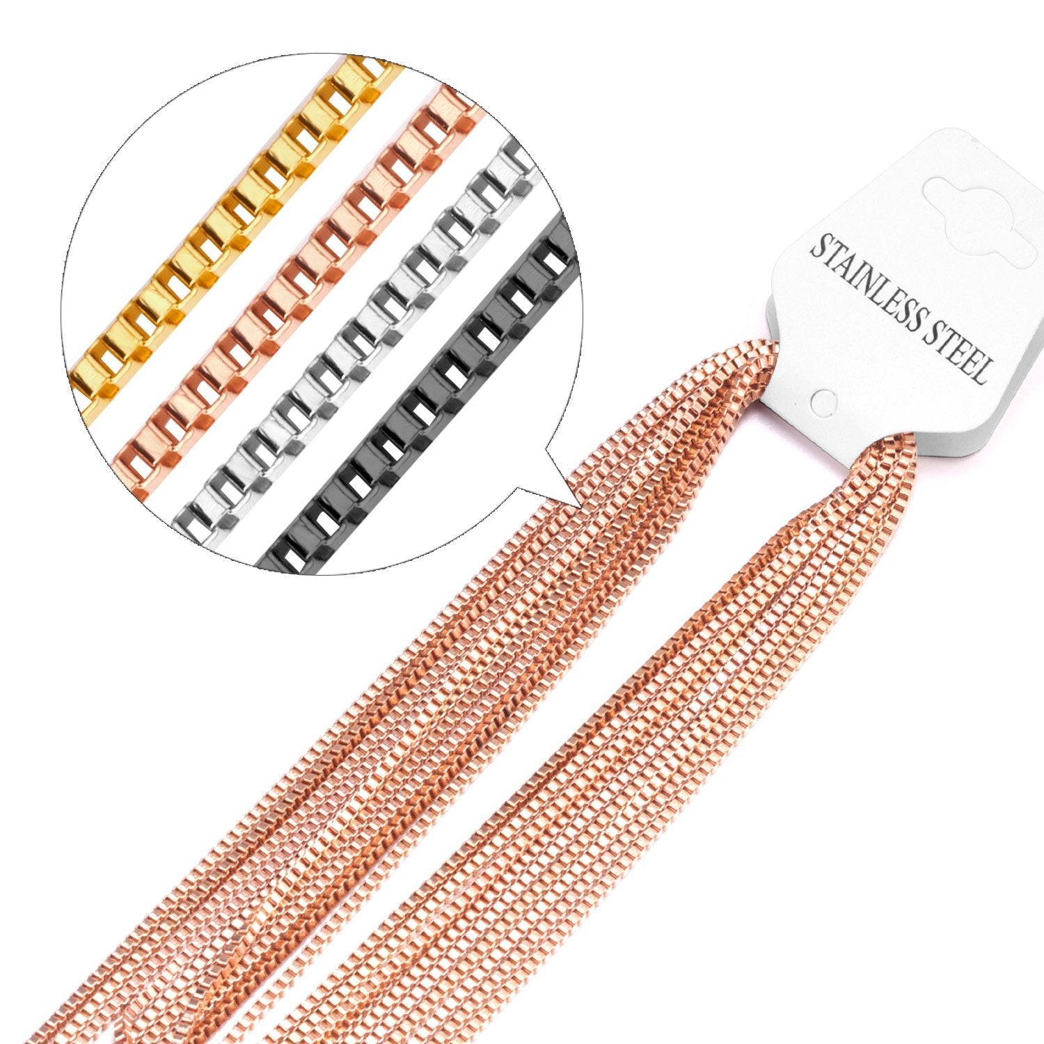 ASON Stainless Steel Chains Wholesale 10Pcs/lots Gold Black Rose Silver Color Width Long Chains Necklace DIY Jewelry Box Chains asonjewelry