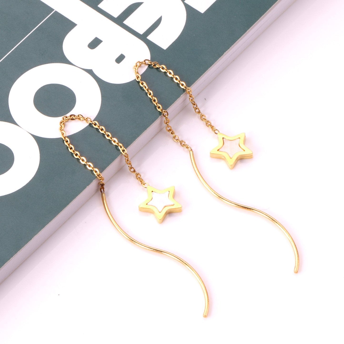 ASON Korean Style Star Shell Drop Earrings Dangle Chain Earring Stainless Steel Jewelry for Women Femme Party Gift asonjewelry