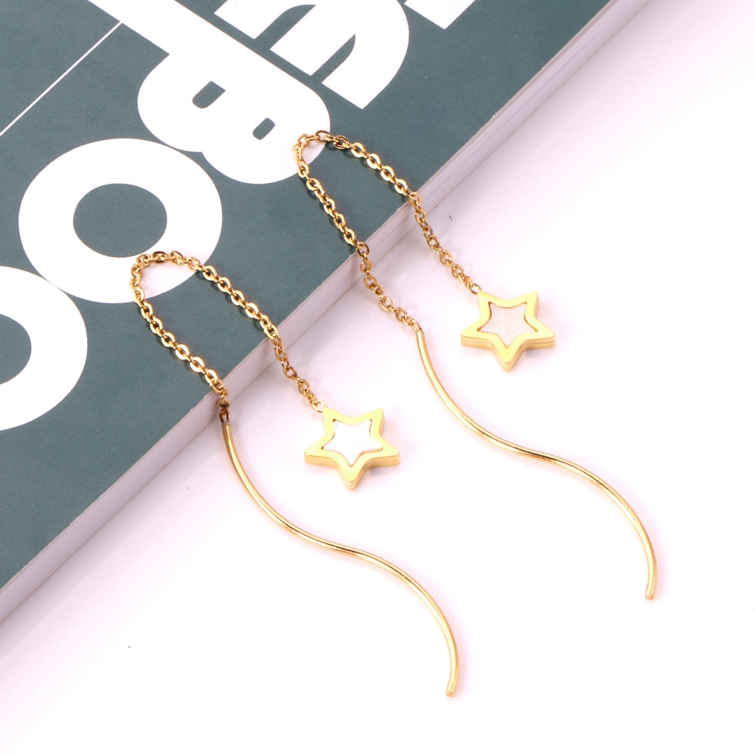 ASON Korean Style Star Shell Drop Earrings Dangle Chain Earring Stainless Steel Jewelry for Women Femme Party Gift asonjewelry