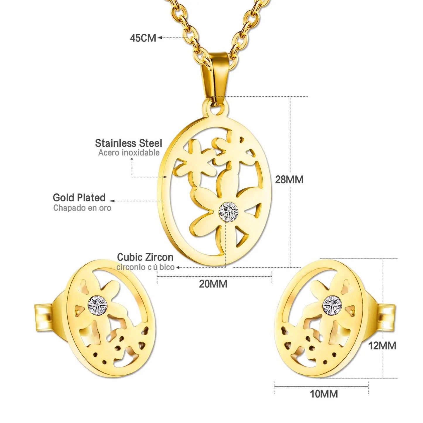 Trendy Gold Color Jewelry Set Round Shape With Crystal Flower Necklace Earring Sets asonjewelry
