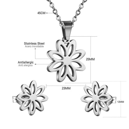 ASON Classic Stainless Steel Gold Color Flower Jewelry Sets for Women Wholesale Necklace Earring Jewlery Sets Party asonjewelry