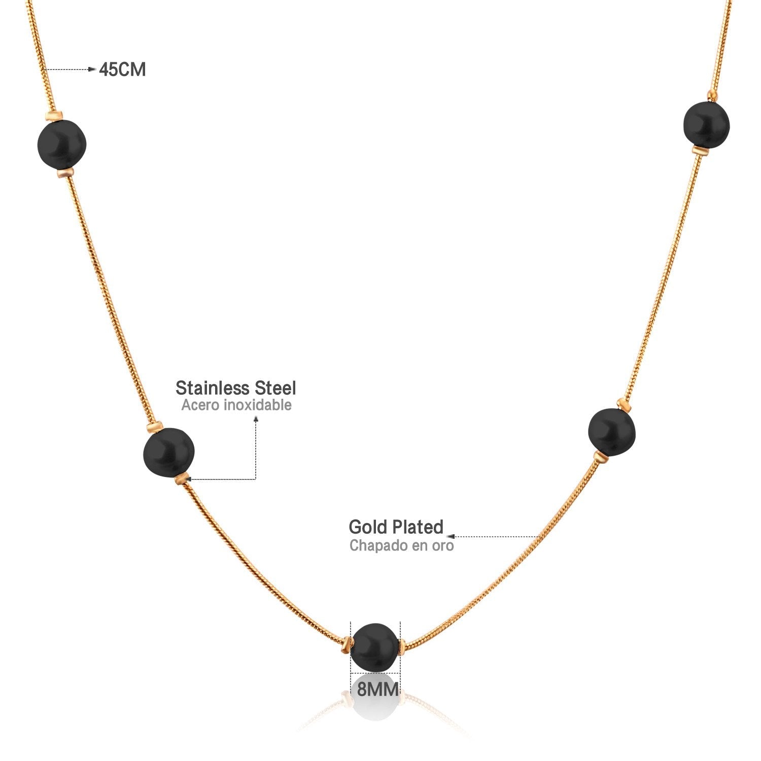 ASON White Black Round Imitation Pearl Pendant Necklace Gold Color Stainless Steel Snake Chain Jewelry Gift Party Chokers asonjewelry