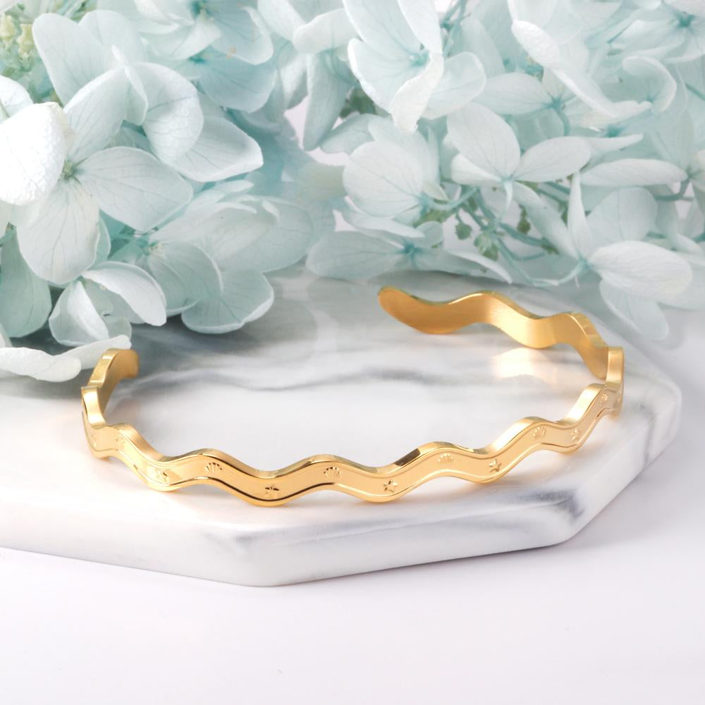 ASON Gold Color Unusual Wavy Bracelet Ocean Style Stainless Steel Open Bangle for Women Party Gift Jewelry Accessory asonjewelry