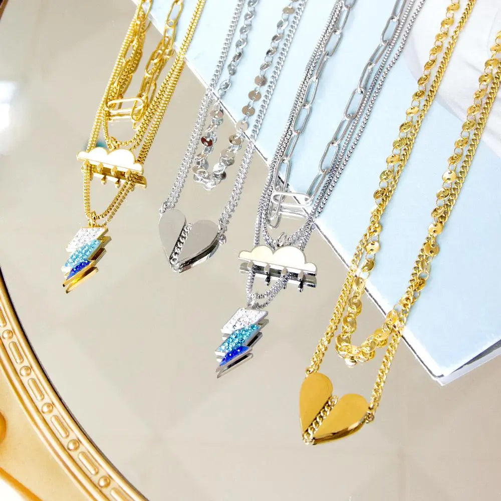 Double Layered Decor Necklaces Heart Broken Woman Choker Rainbow Multilayer Lightning Brand Design Products On Neck asonjewelry