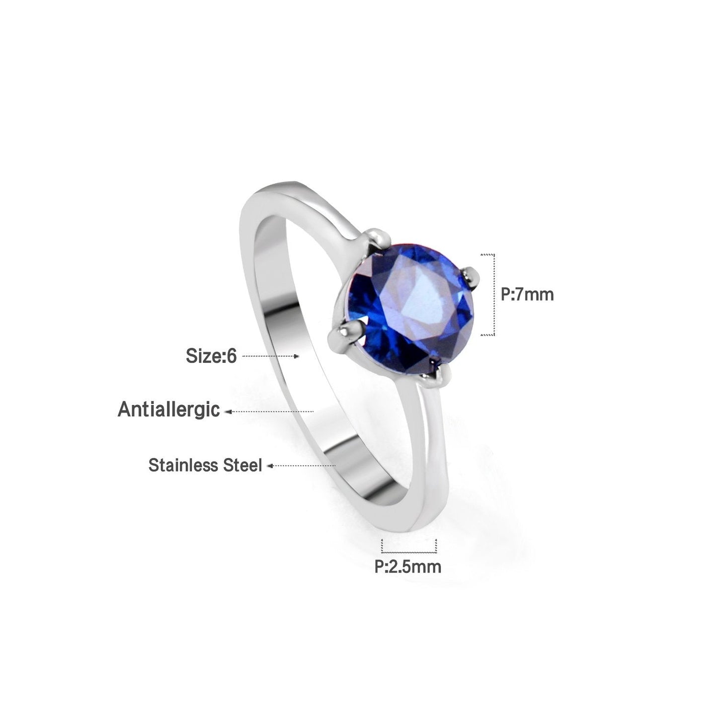 ASON Elegant Small Circle with Blue Cubic Zirconia Engagement Rings Stainless Steel for Women Wedding Jewelry Silver Color asonjewelry