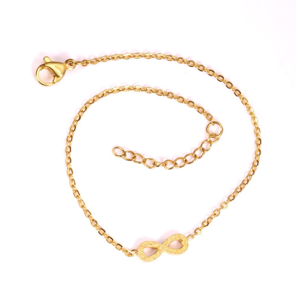 ASON Frosted Lucky Eight Number Shape Loop Link Chain Bracelets Gold Color Stainless Steel for Women Jewelry Extender asonjewelry