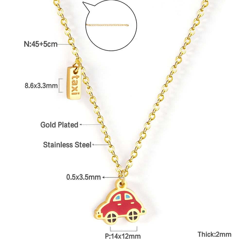 ASON Cute Red Little Car Pendant Necklace 316L Stainless Steel Cartoon Taxi Necklace for Women Fashion Jewelry Accessories asonjewelry