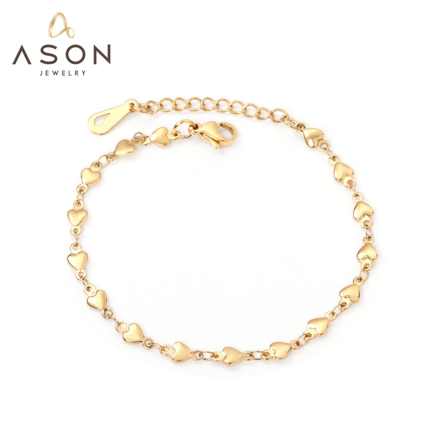 ASON Heart Charm Chain Bracelets Gold Color Stainless Steel for Women Lovely Jewelry with Extender Adjustable Bangle asonjewelry