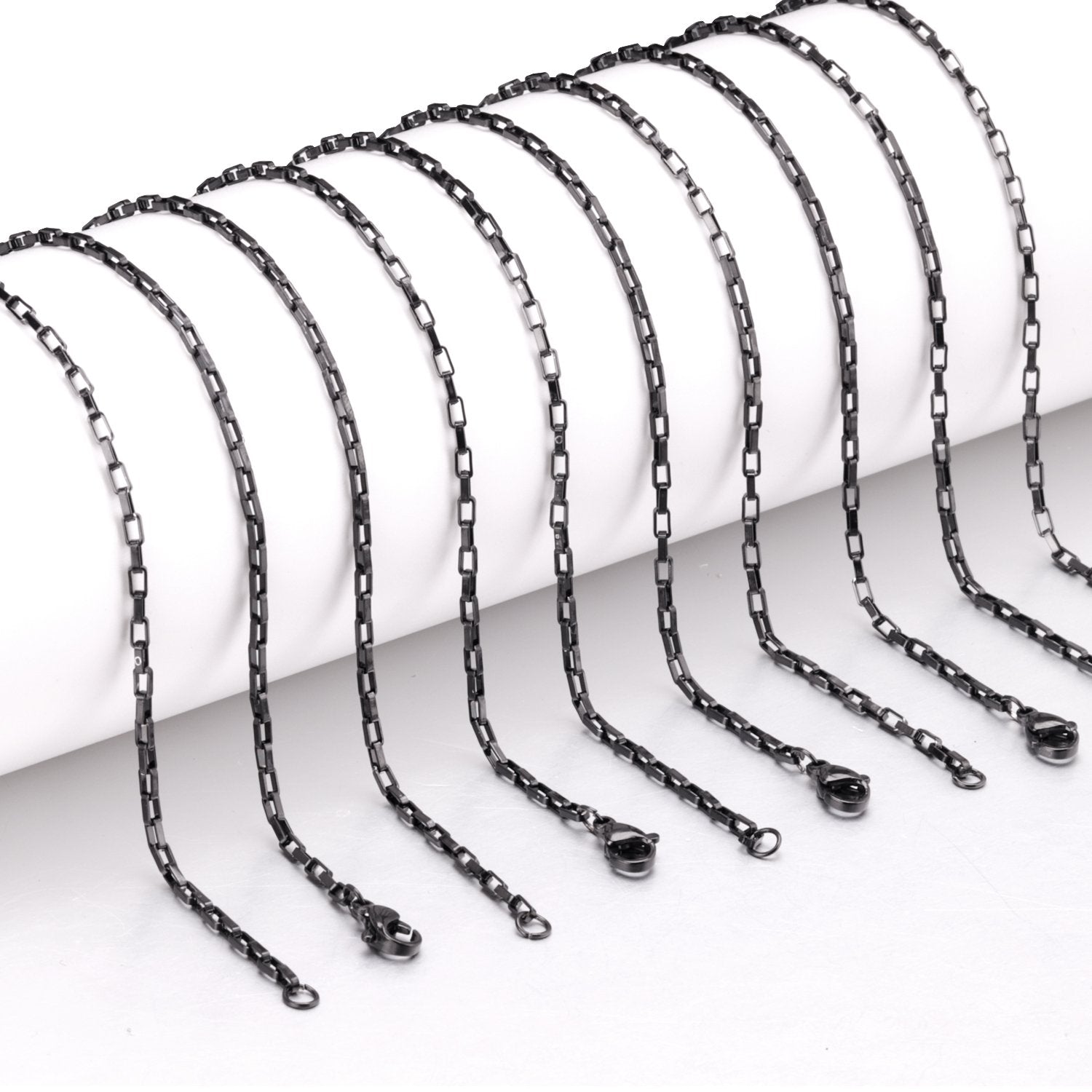 ASON 10pcs/Lots Long Necklace Women Collar 2MM Gold Black Rose Silver Color Stainless Steel Box Chains Necklaces Wholesale asonjewelry