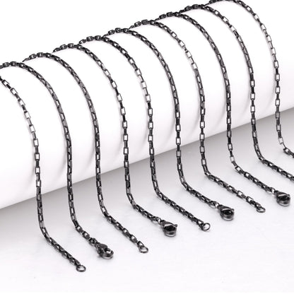 ASON 10pcs/Lots Long Necklace Women Collar 2MM Gold Black Rose Silver Color Stainless Steel Box Chains Necklaces Wholesale asonjewelry