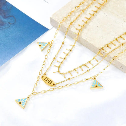 Blue Triangle Charms Collier Brand Design Three-Layered Necklaces Gold Plated Link Chain Choker Romantic Y2K Collar asonjewelry