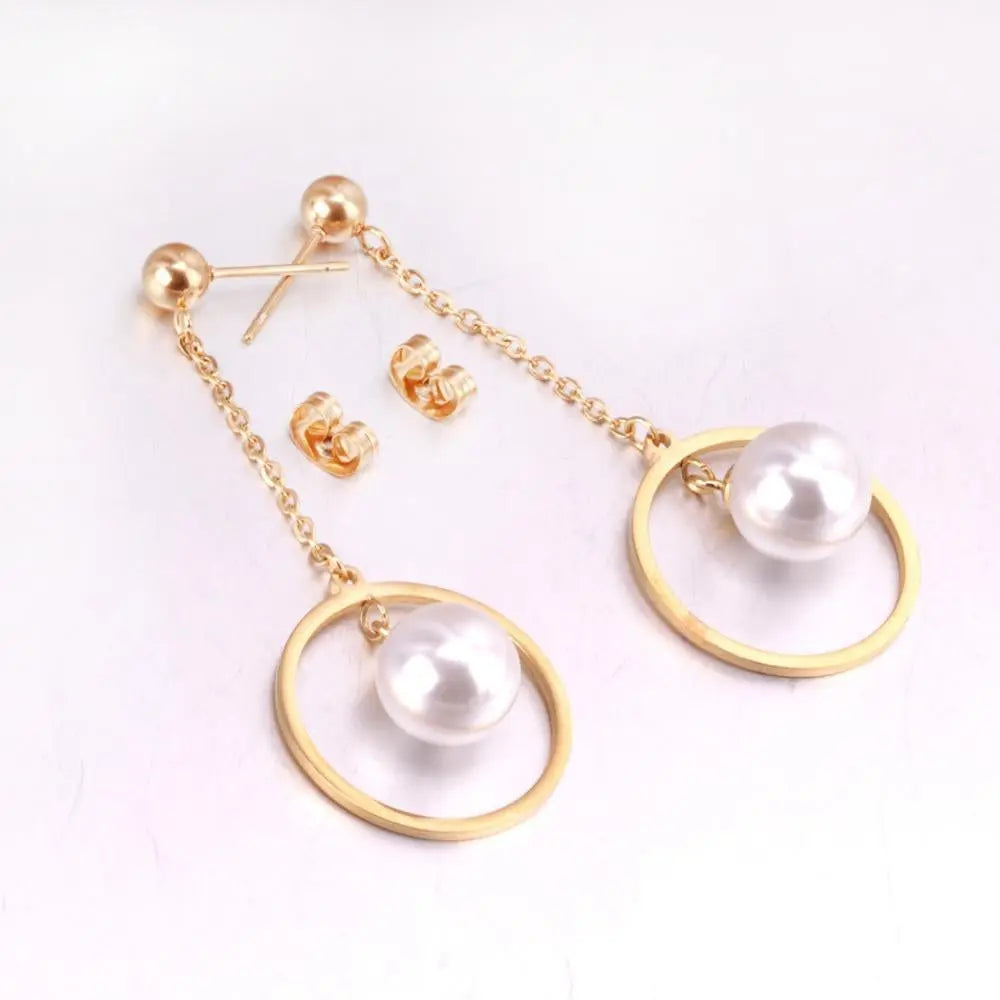 Fake Pearl Long Drop Earrings Round Dangle Earings Fashion Jewelry For Women Korean Style pendientes 2020 brincos asonjewelry