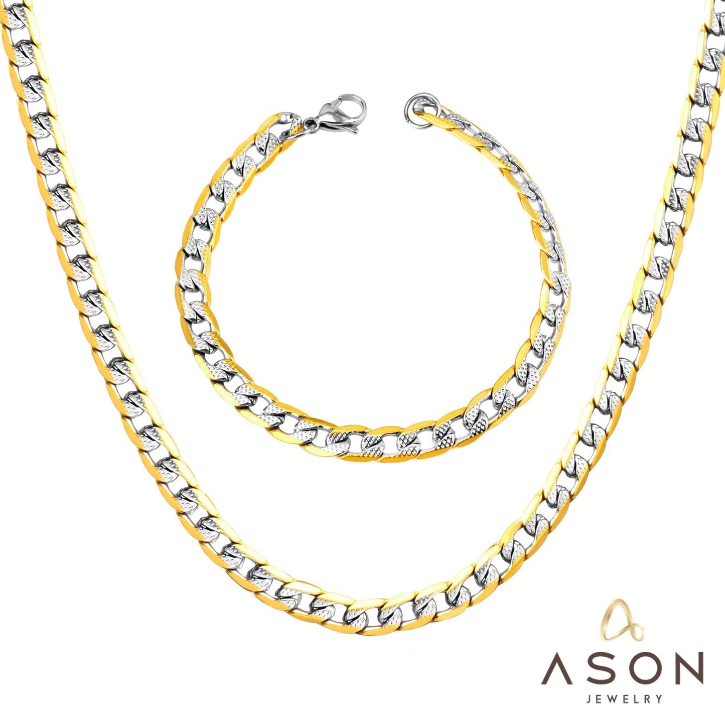 ASON Women/Men 6MM/8MM/10MM Width Necklace Set Stainless Steel Necklace with Bracelet Cuban Chain for Diy Jewelry Making asonjewelry