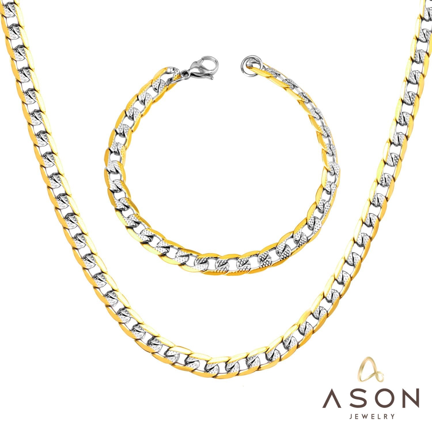 ASON Women/Men 6MM/8MM/10MM Width Necklace Set Stainless Steel Necklace with Bracelet Cuban Chain for Diy Jewelry Making asonjewelry