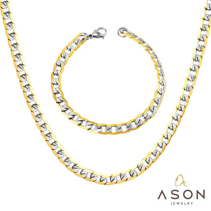 ASON Women/Men 6MM/8MM/10MM Width Necklace Set Stainless Steel Necklace with Bracelet Cuban Chain for Diy Jewelry Making asonjewelry