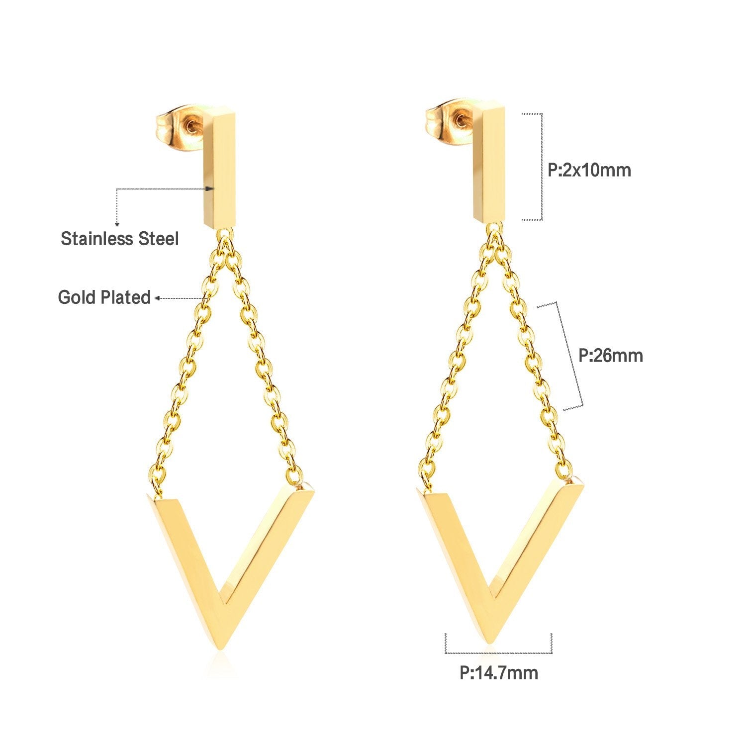 ASON Elegant V Letter Drop Earrings 316L Stainless Steel Geometric Hanging Dangle Earrings for Women Accessories Jewelry asonjewelry