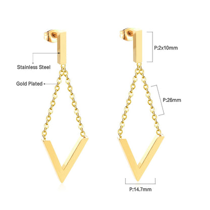 ASON Elegant V Letter Drop Earrings 316L Stainless Steel Geometric Hanging Dangle Earrings for Women Accessories Jewelry asonjewelry