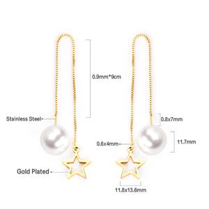 Star Long Pendant Earrings Gold Steel Color Vintage Elegant Jewelry Long Chain Earrings With Imitatiton Pearl Gifts