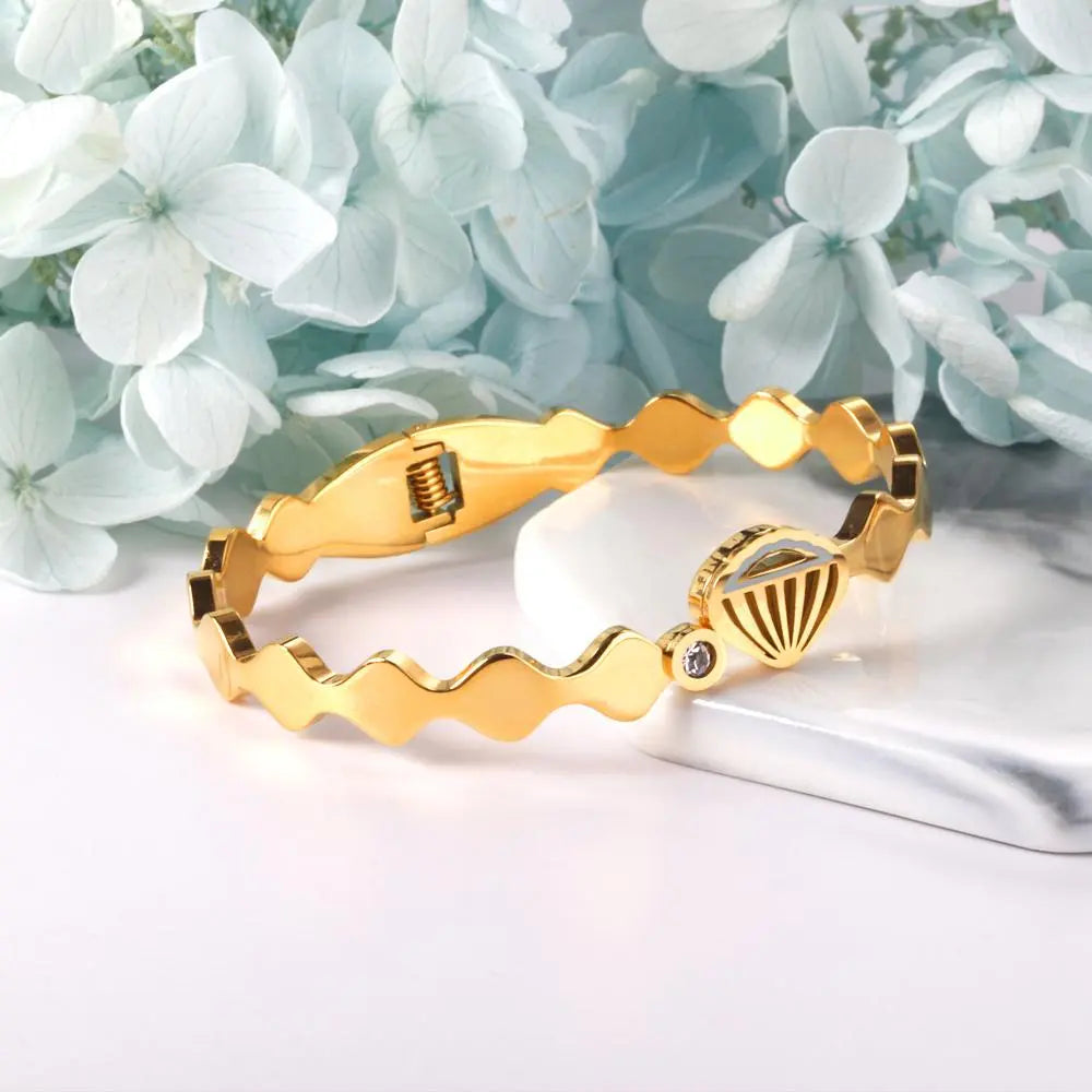 Stainless Steel Bangles On Hand Mental Bracelets For Women Shell Printed Rhinestone Bangles Customize Bangles Gifts asonjewelry