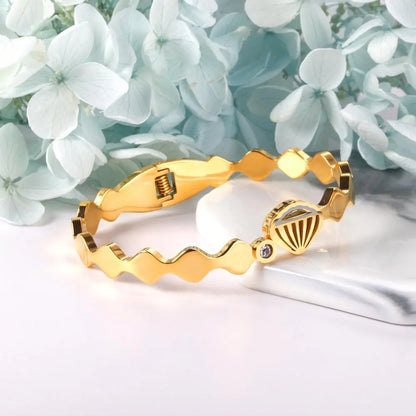 Stainless Steel Bangles On Hand Mental Bracelets For Women Shell Printed Rhinestone Bangles Customize Bangles Gifts asonjewelry