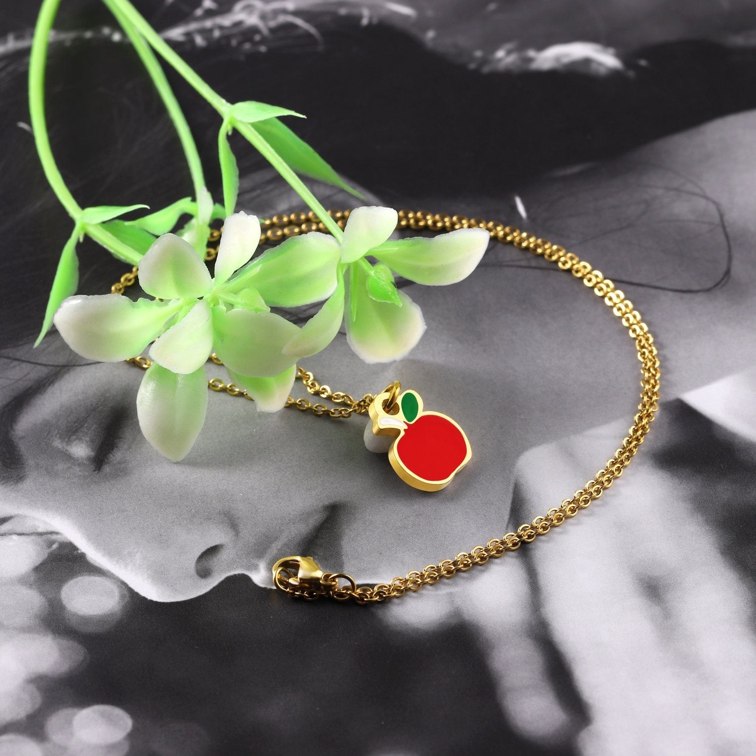 ASON 316L Stainless Steel Choker Gold Color Chain Apple Pendant Necklace Jewelry for Women Girl Anniversary Party Gift asonjewelry