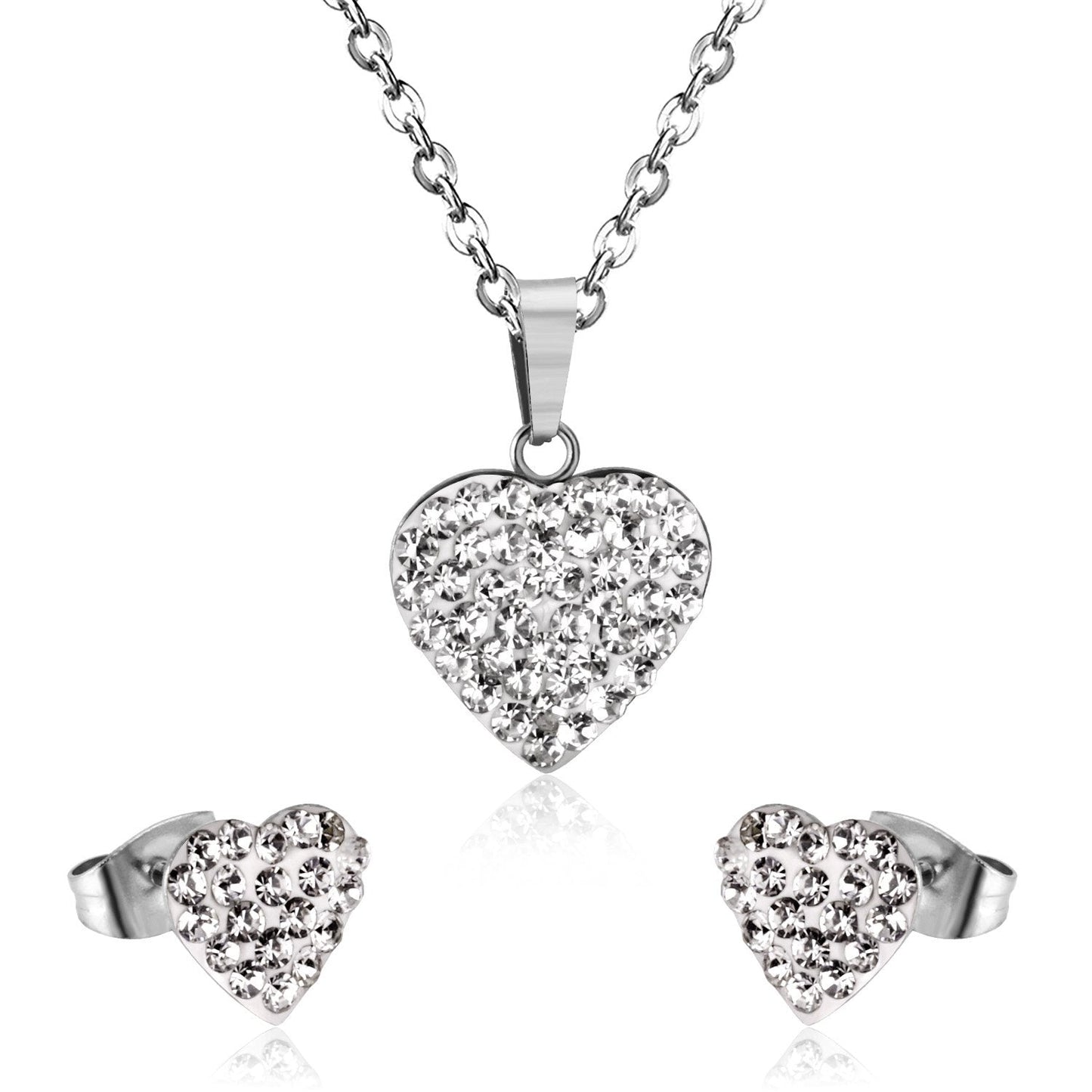 ASON Love's Heart Cubic Zirconia Pendant Necklace Earring Fashion Party Wedding Accessories Stainless Steel Necklaces asonjewelry