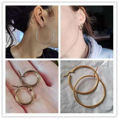 Gold Color Stainless Steel Hoop Earrings For Women Men Big/Small Circle Round Ear Jewelry Bijoux Acier Inoxidable asonjewelry