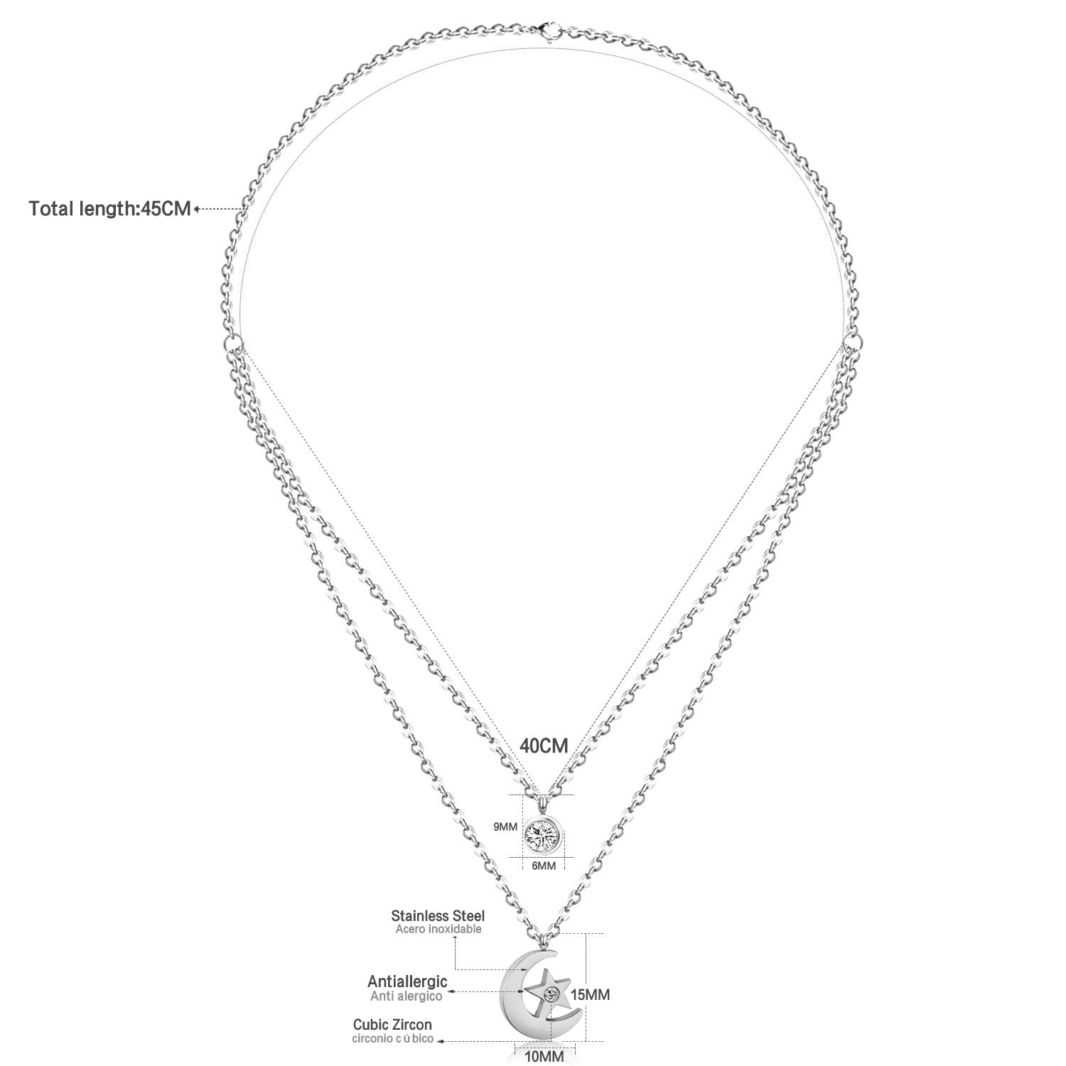 ASON Moon Star Pendant Necklaces Stainless Steel Gold Color Double Chain Necklace Statement Jewelry Wholesale Party Gift asonjewelry