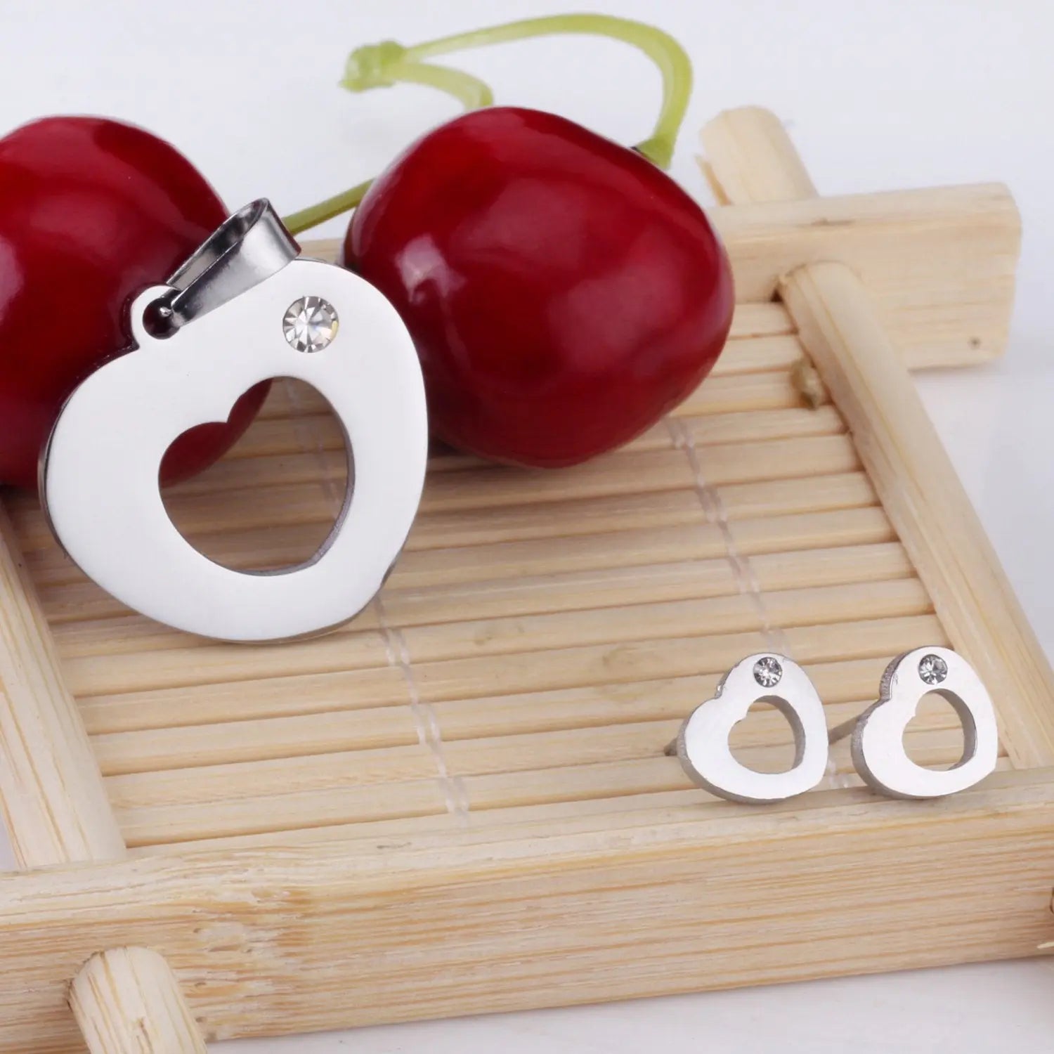 Fashion Heart Shape Hollow Stainless Steel Necklaces Earrings Sets For Women Party Jewellry Sets pendientes mujer asonjewelry