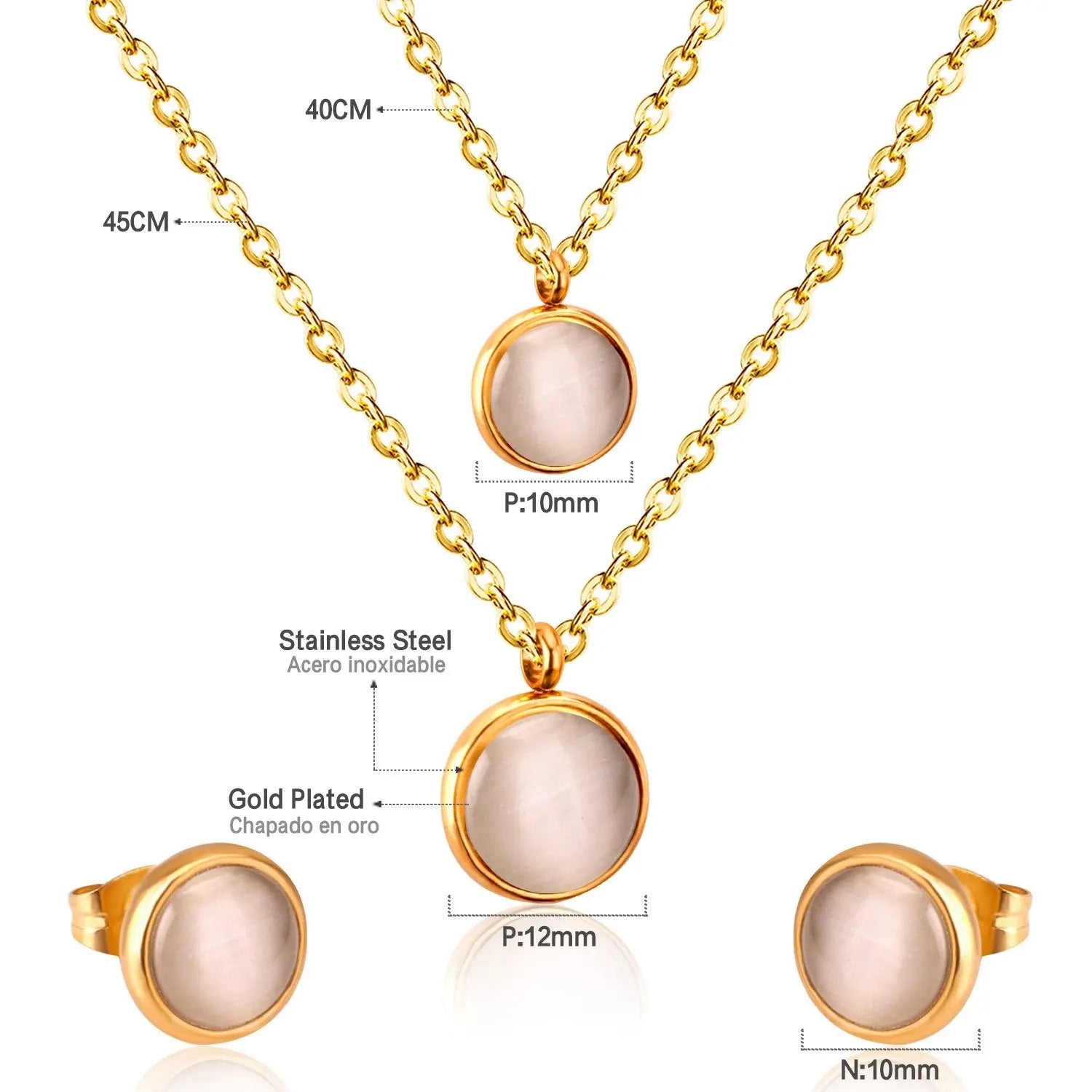 Fashion Elegant Luxury Double Chain Stainless Steel Necklaces Earrings Sets For Ladies Wedding Jewellry pendientes asonjewelry