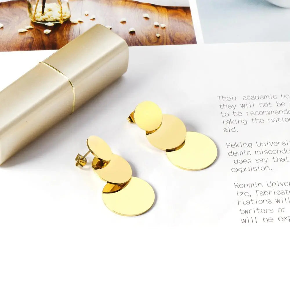 Jewelry Korean Round Layers Gold Color Drop&Dangle Earing Stainless Steel Earrings For Women 2020 Pendientes arete asonjewelry
