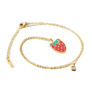 Lindo collar con colgante de fresa de cristal para mujeres y niñas, gargantilla dulce impermeable de acero inoxidable, regalos de cumpleaños 
