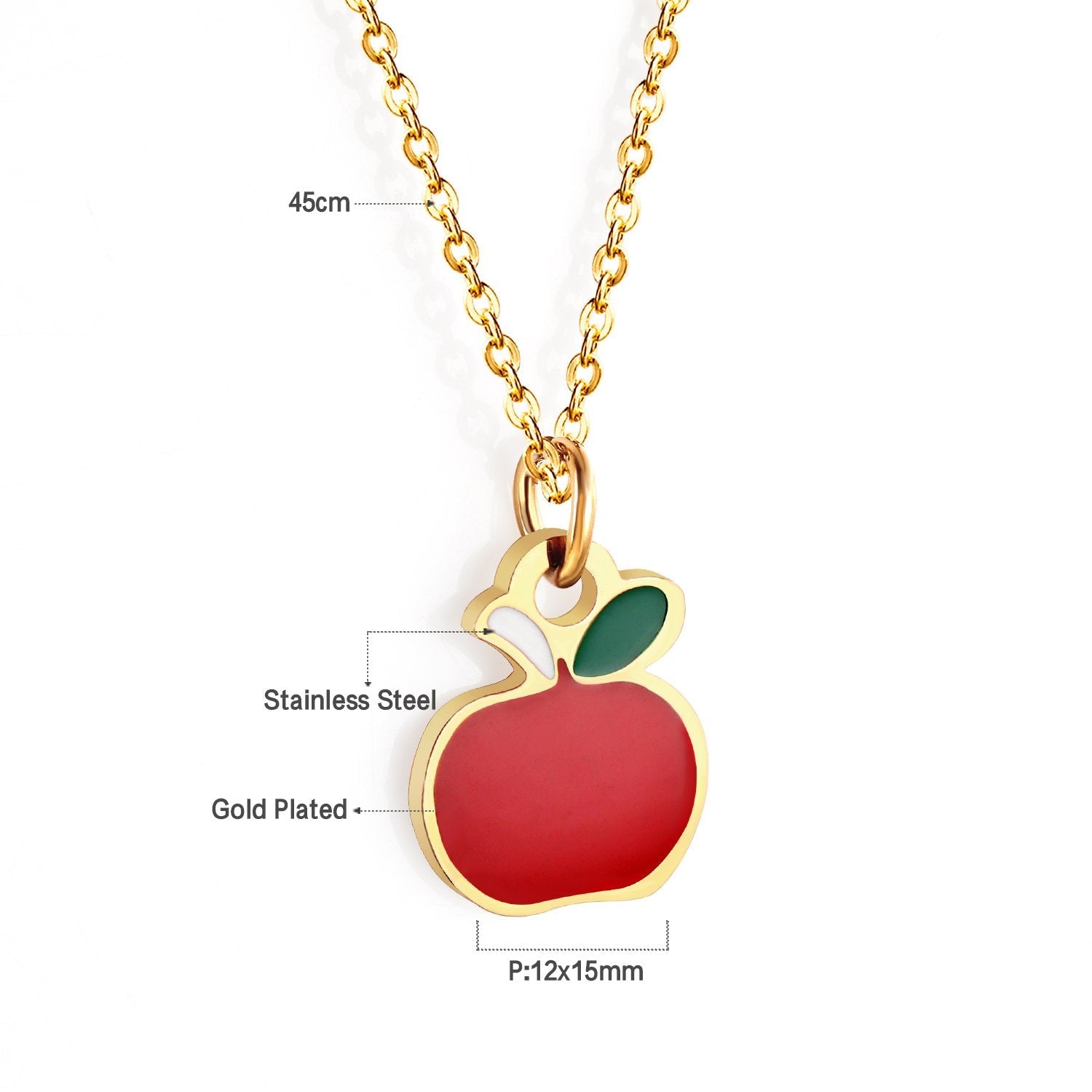 ASON 316L Stainless Steel Choker Gold Color Chain Apple Pendant Necklace Jewelry for Women Girl Anniversary Party Gift asonjewelry