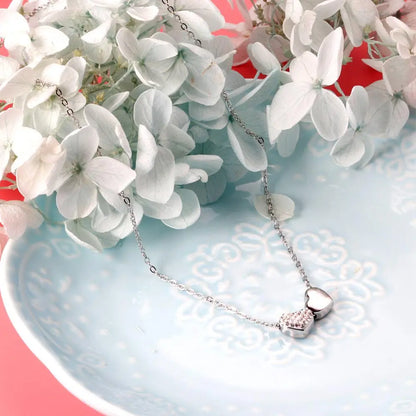 Two Heart Shape Pendant Necklaces Shiny Cubic Zirconia Charms For Lover Friends Romantic Anniversary Birthday Gifts asonjewelry