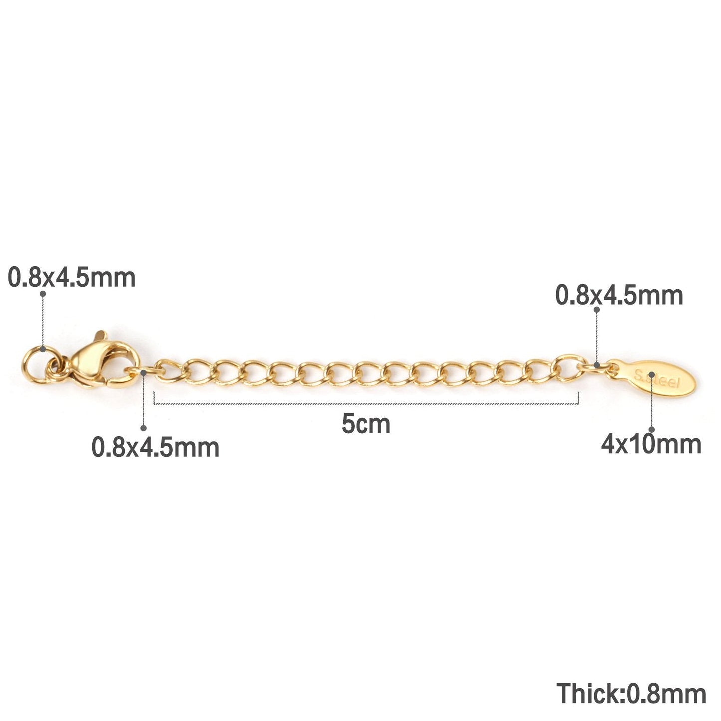 ASON 10pcs/lot Extended Extension Gold Tail Chain Stainless Steel Lobster Clasps Connector DIY Jewelry Making Bracelet Necklaces asonjewelry