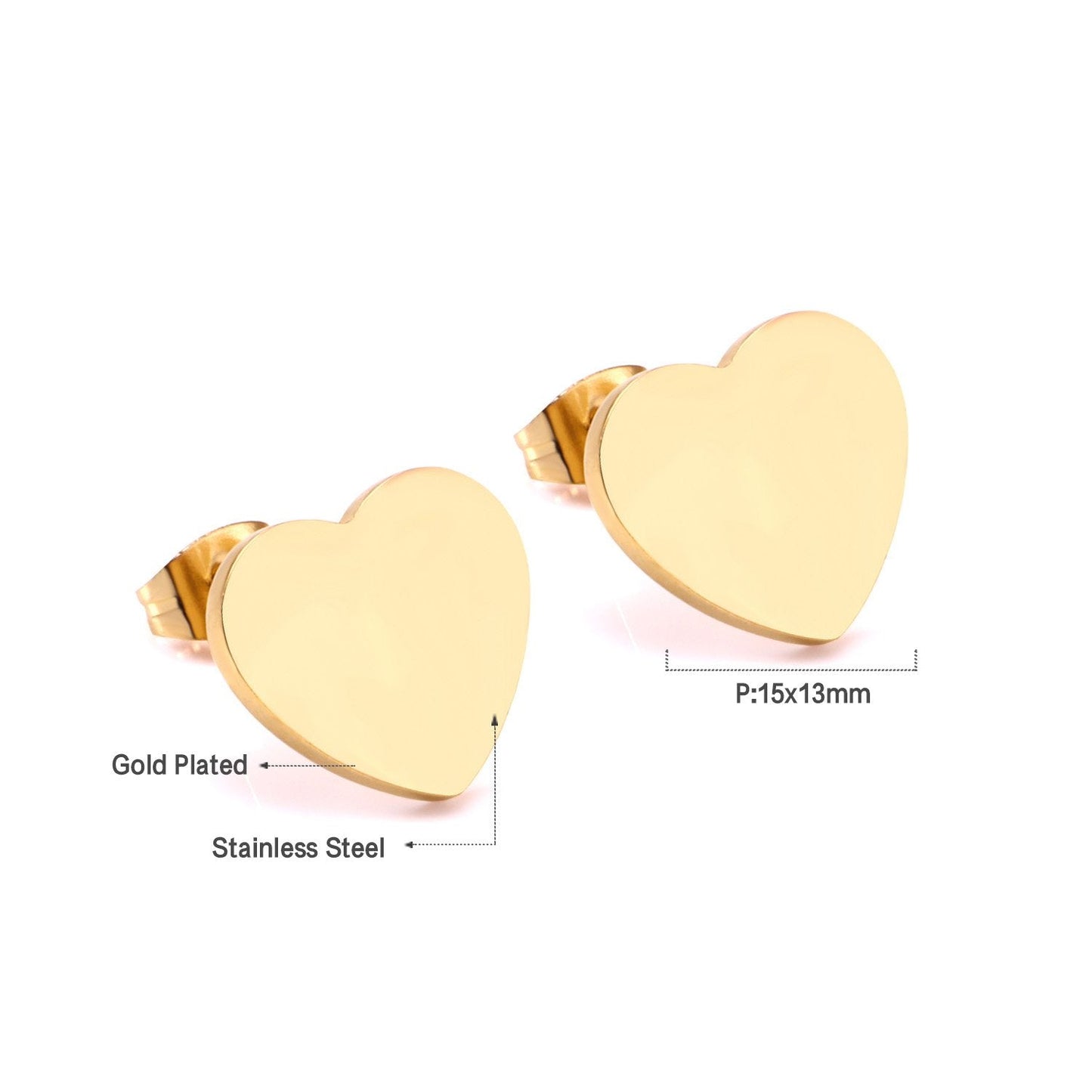 ASON Lover's Jewelry Gold Color Heart Earrings Stainless Steel Push Back Piercing Stud Earrings Ladies Accessories Party asonjewelry