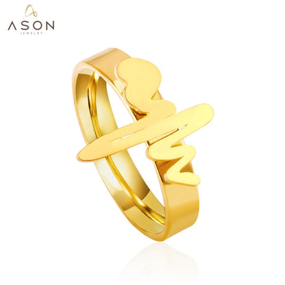 ASON Heartbeat Doctor Nurse Rings Jewelry Stainless Steel Gold Color Engagement Rings Party Wholesale Collier Gift Wedding asonjewelry