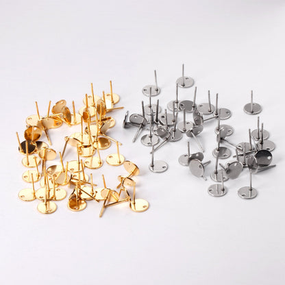 ASON 100 Pcs/Lots Small Ear Studs Round Shape With Holes Stainless Steel Base Setting Connector For DIY Jewelry Making Supplies asonjewelry