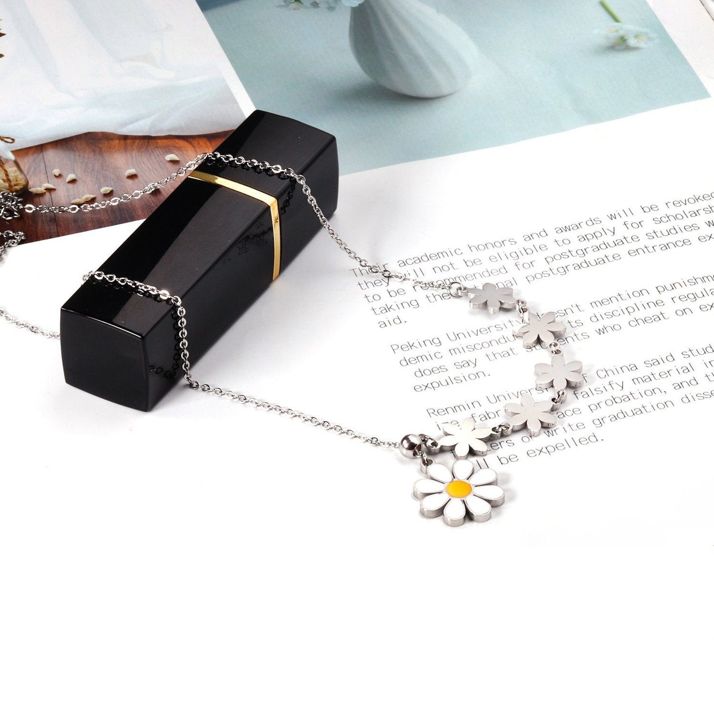ASON Cute Flower Round Pendant Necklace Gold Color Stainless Steel Charm Choker Necklaces for Women Jewelry Accessories asonjewelry