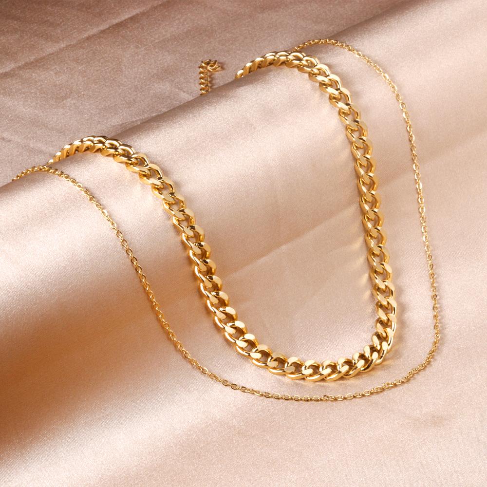 ASON Multi-layer Necklace Stainless Steel Cuban Link Cool Chain for Women Men Party Gift Jewelry Gold Color Choker Necklace asonjewelry
